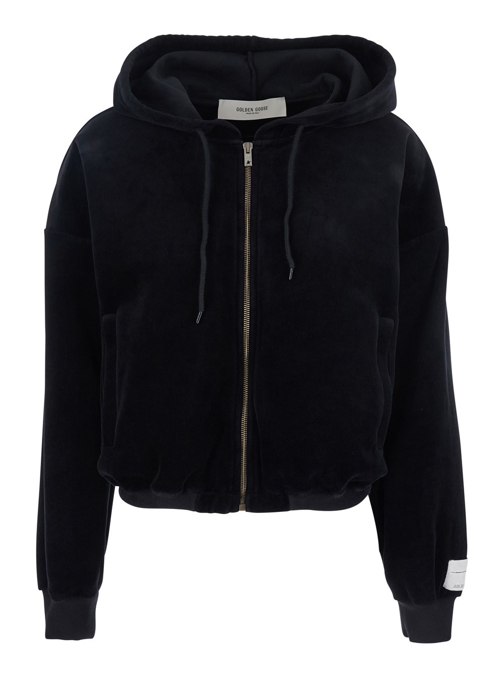 Golden goose Black sweatshirt with fixed hood and logo patch