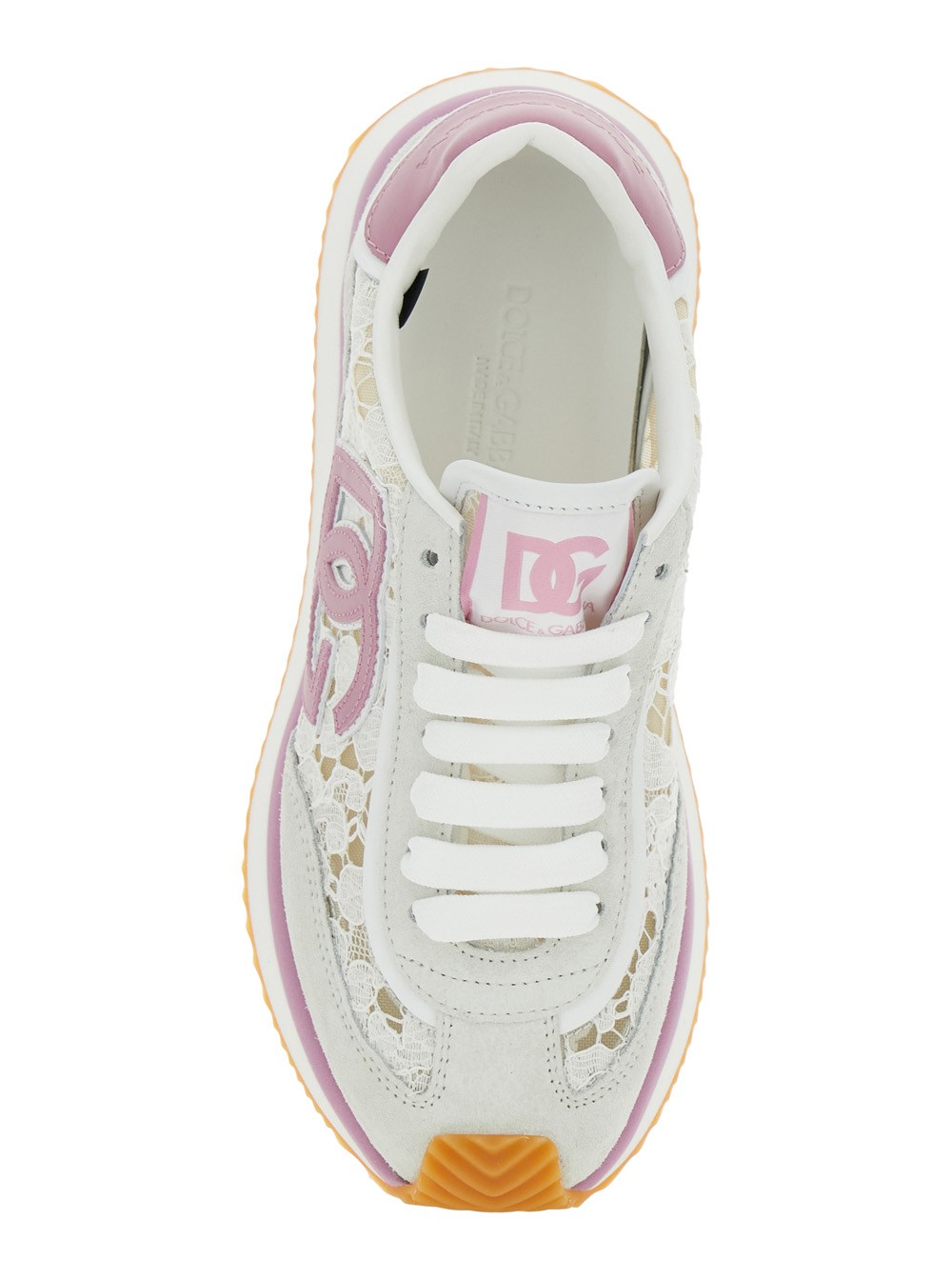 Dolce e gabbana White low top with lace details and dg patch