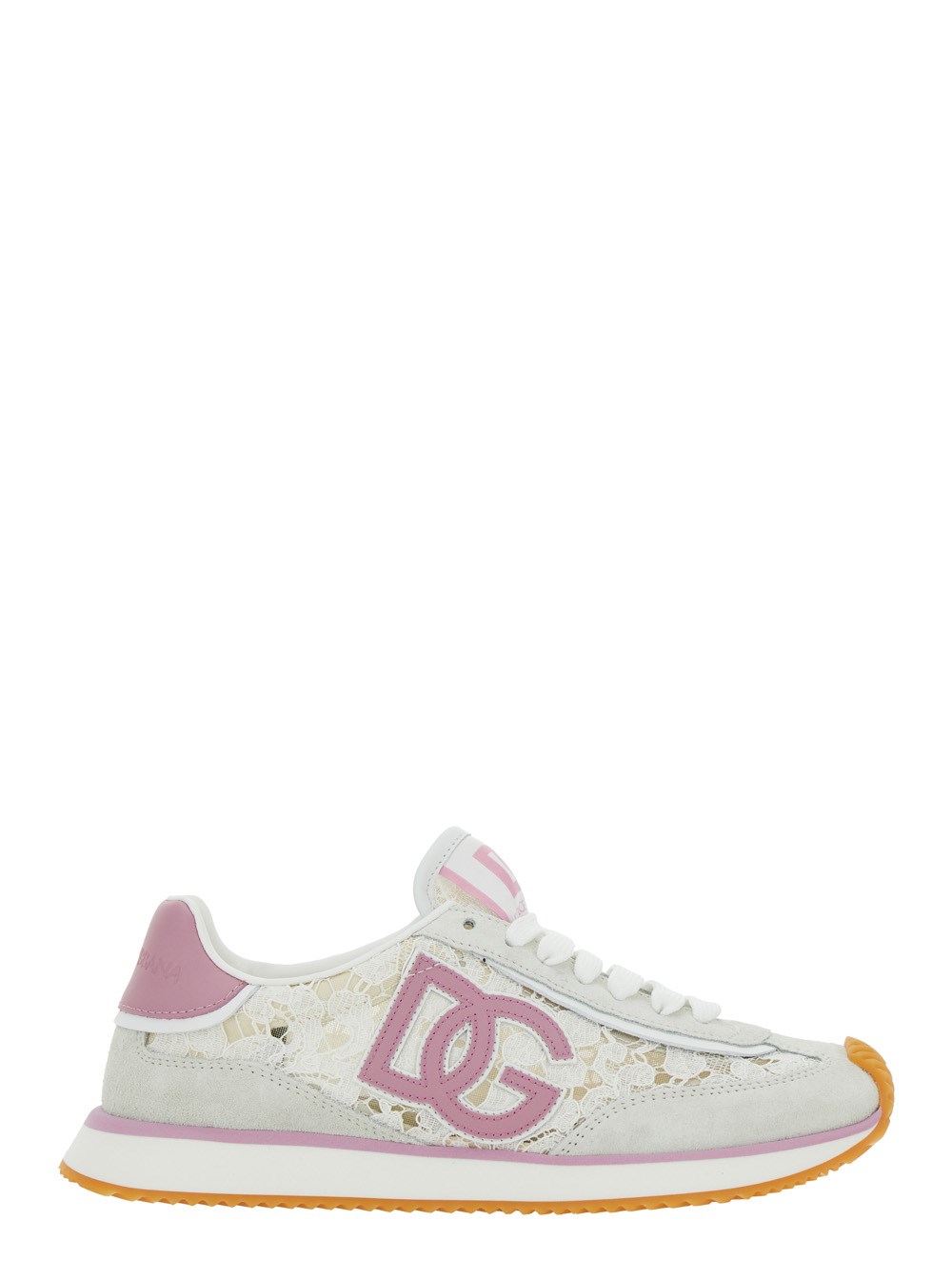 DOLCE & GABBANA レス リンシェリ ハスティエ O7D67TONO15 W0800 Dolce e gabbana White low top with lace details and dg patch