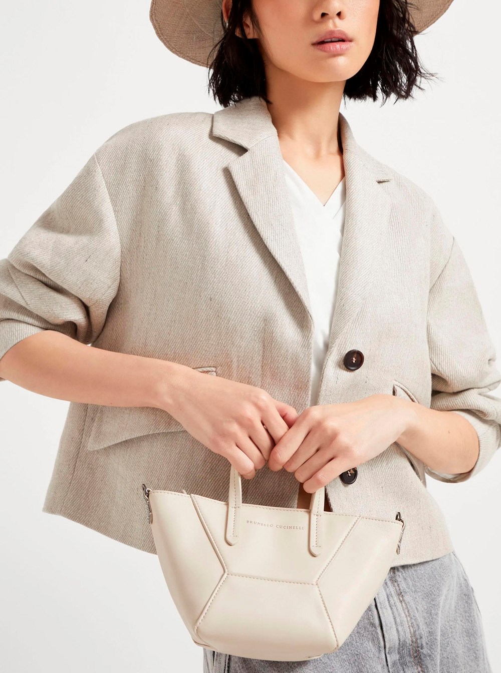 【関税＆送料込み】Brunello Cucinelli 'Bc Duo' White Crossb Calfskin BC Duo bag for Woman in Pine Cone Brown | Brunello
