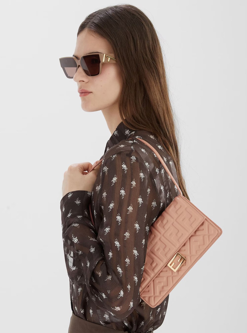 Fendi Pink wallet on chain baguette with all-over ff motif