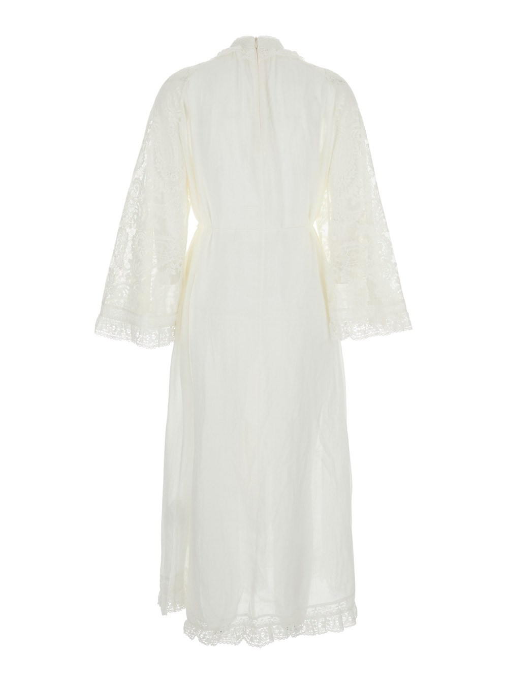 Zimmermann 'ascension lace yoke' white midi dress with lace embellishment  and stand-up collar in ramie woman available on Gaudenzi Boutique - 166019