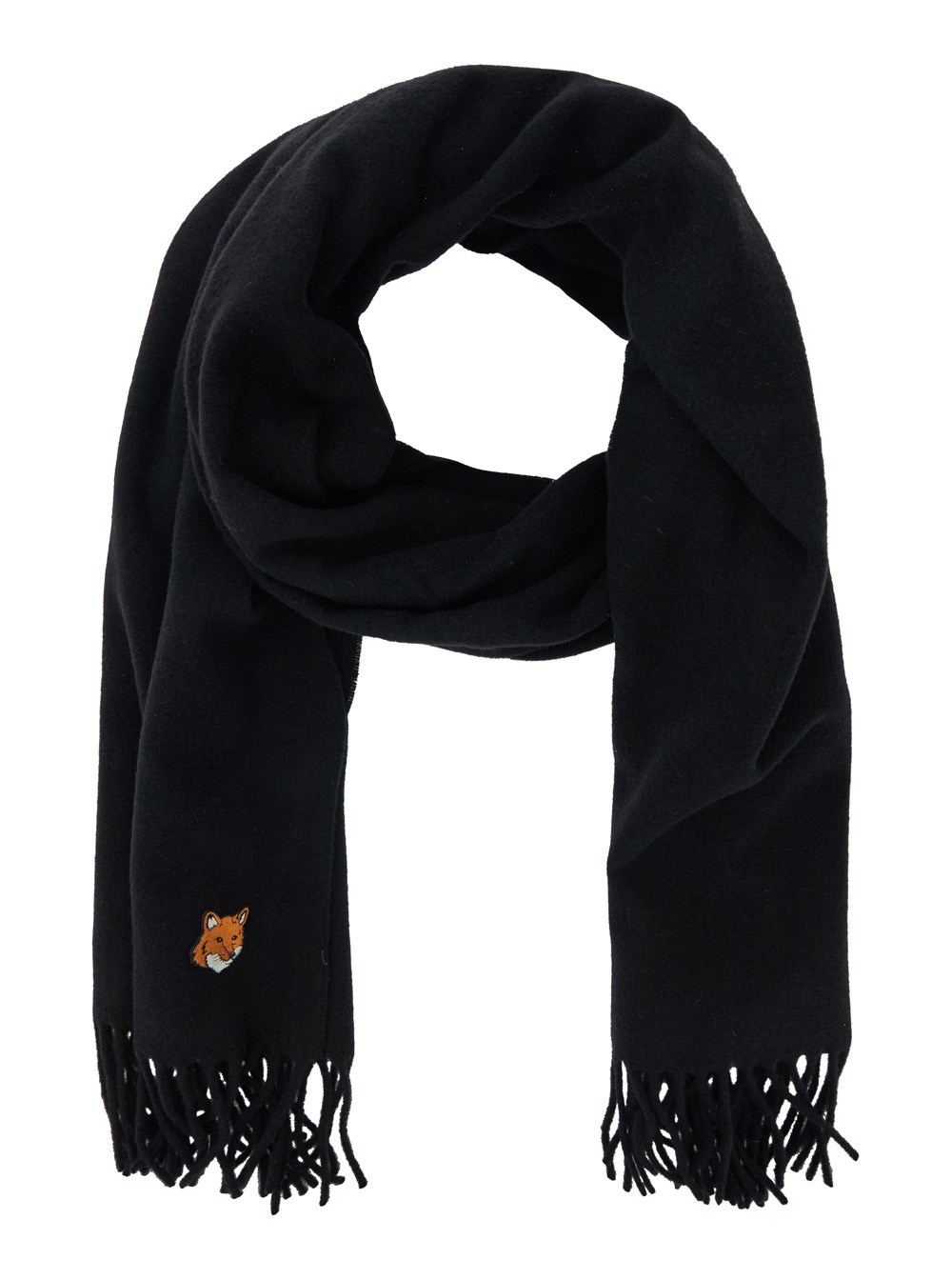 Maison kitsuné Black scarf with logo patch on the front and