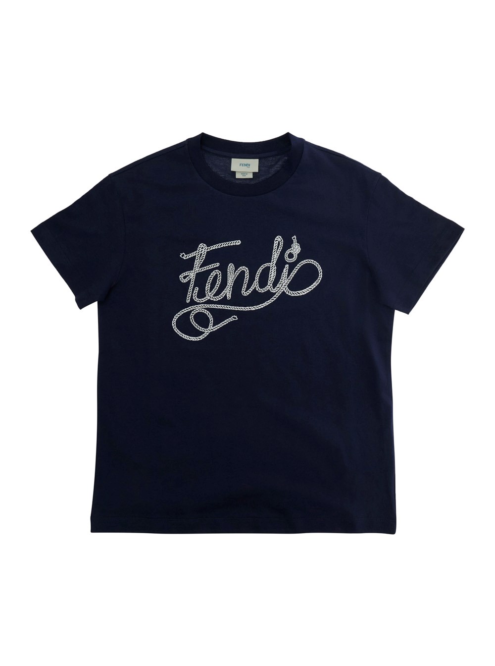 Fendi kids Blue crew neck t-shirt with large logo on the front in
