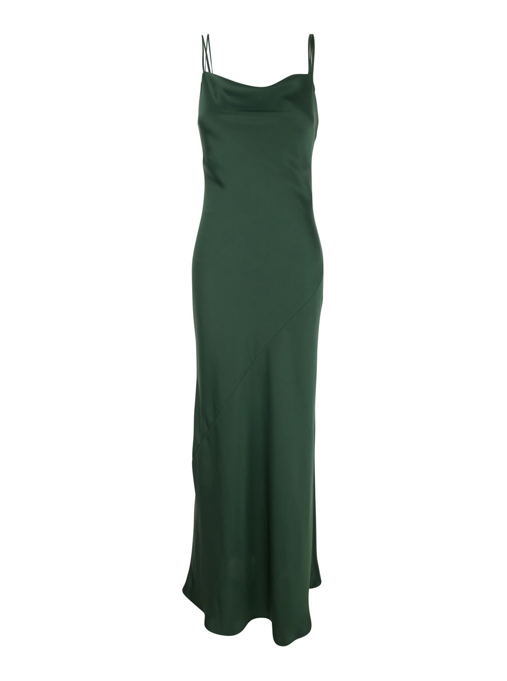 Leplain Long dress with thin straps and pendants on the back in green tech fabric for women available on Gaudenzi Boutique