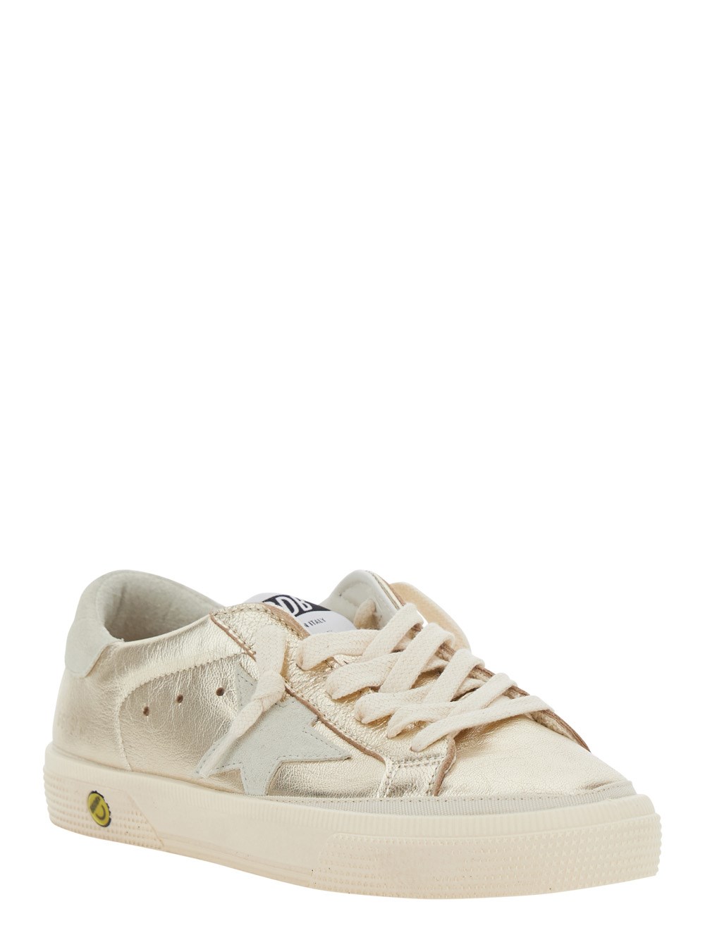 Golden goose kids 'may' metallic low top sneakers with logo on the
